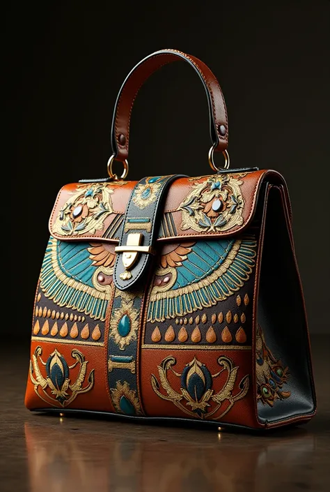 A womens bag decorated with embroideries representing the Pharaonic civilization