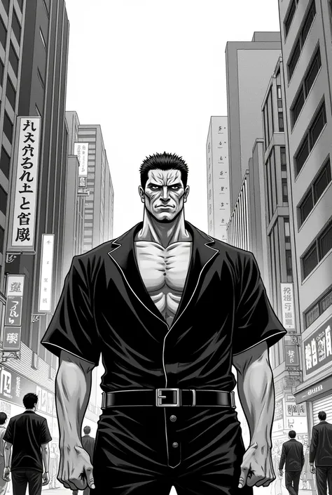 manga style black and white manga background " Sakamoto days "