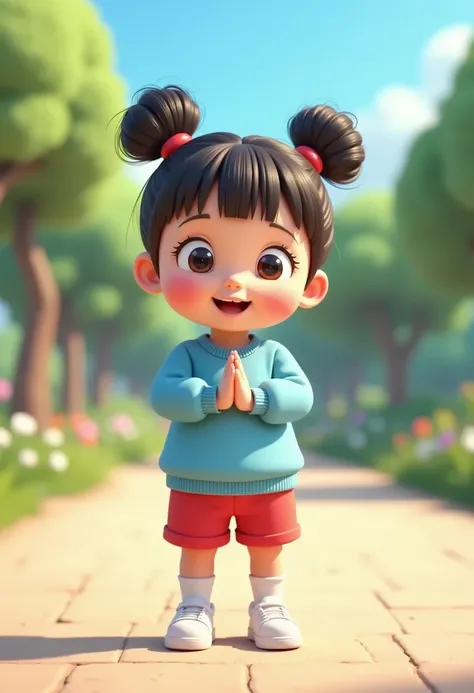 ((picture taken from the front))
become doraemon, doraemon face, cute and adorable with her hair into two buns on top and bangs, doraemon body suit ((doraemon in japanese manga anime series))