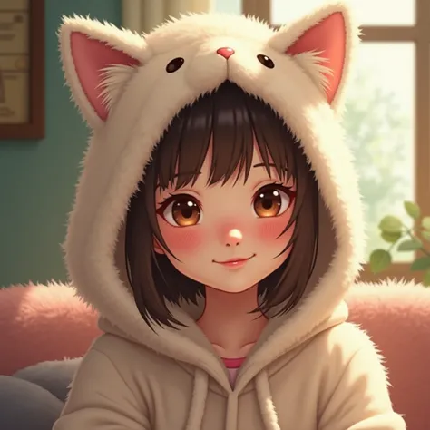 cute girl with cat ear hood