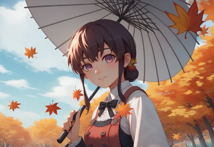 anime girl with umbrella and autumn leaves in background, young anime girl, anime painting, guweiz masterpiece, guweiz, iwakura lain, anime style 4 k, anime moe artstyle, 8 k 4 k, hanayamata, 8k 4k, anime girl, close up iwakura lain, beautiful anime girl, ...