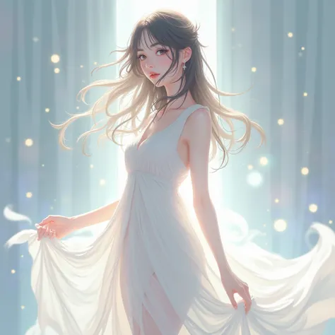 White Clothing Mysterious Woman Anime Style Pastel