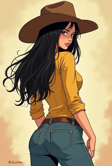 Hinata Hyuga in a cowboy hat and jeans, cowgirl, cow-******, Female cowgirl, Charlie Bowater style, Cowgirl ocidental, No estilo de Charlie Bowater, Charlie Bowater art style, Western comic art, em estilo de cory loftis, Jean Giraud style, Directed by: Jim...