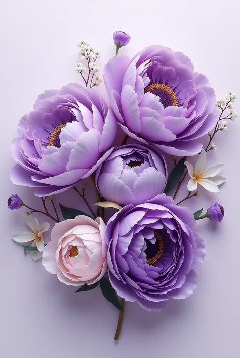 Bouquets with the RR FLOWERS logo 
Purple peonies and gartensias 