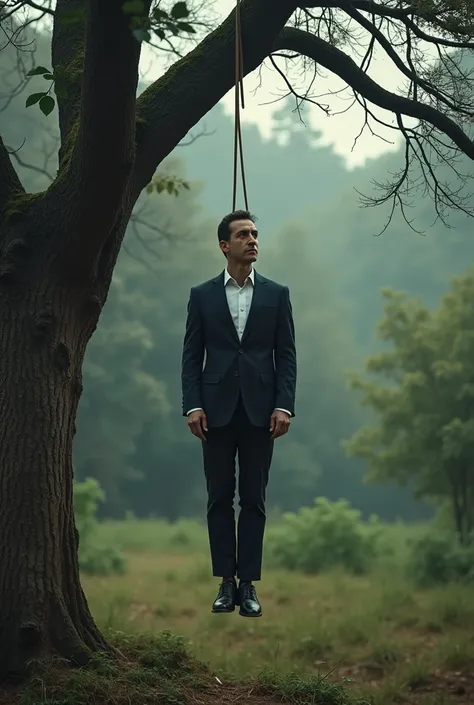 Create an image of Pedro Sánchez hanging from a tree 