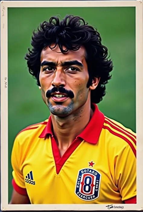 a close up of a soccer card with a picture of a man, mohamed chahin, hicham habchi, danilo torres, mohamed reda, from the 7 0 s, inspired by Perin del Vaga, the front of a trading card, tom eerebout, trading card, inspired by Joaquín Torres García