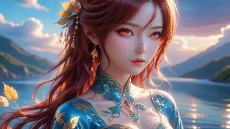 A Masterpiece In 32K Resolution, Supreme Quality, Super Detail, Official Art, Very High-Resolution 32K Wallpaper, Beautiful And Aesthetic, Ultra-Detailed Features, Awe Inspiring Detail. A Serene Scene With Drifting Clouds, Intricate Leaf Patterns, And Skin...