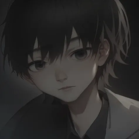  Anime Boy with black hair and a black shirt staring at something,  Anime Boy, with big eyes, luminous and sad , guweiz, young anime man, detailed anime soft face, Another romance,  detailed anime face , anime girl profile,  male anime character,  semi-rea...