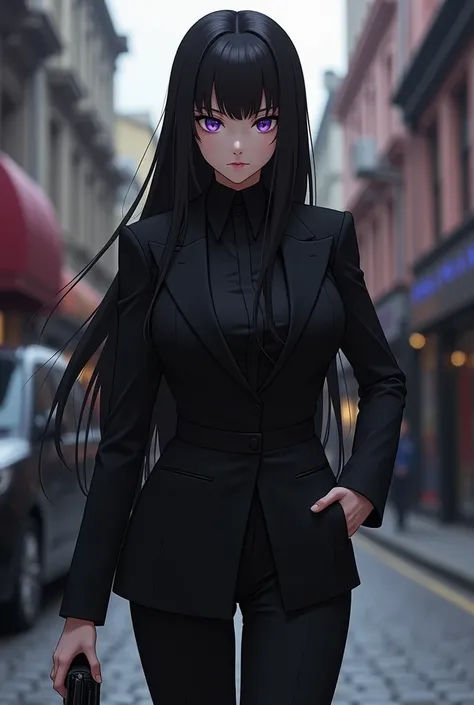 Appearance : 
Kuros appearance channels a sleek, mafia-inspired aesthetic entirely in black, enhancing her commanding presence. She has a lithe, athletic build, with long, straight black hair that falls sharply to her shoulders, styled in a polished, profe...