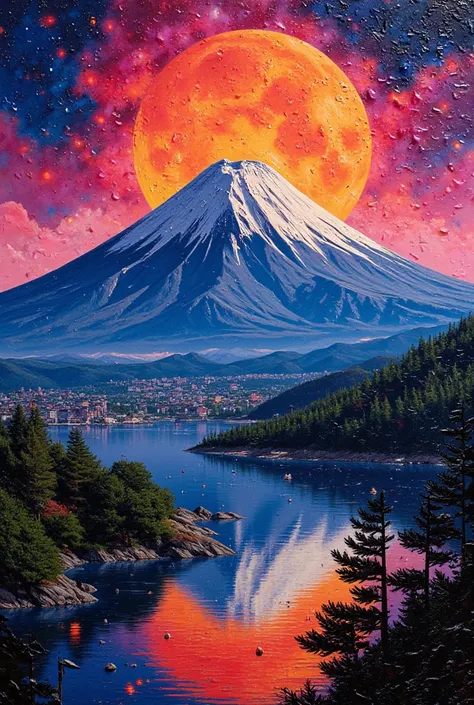 Mount Fuji, Made with vivid shattered glass、 splendid painting-style hodgepodge art works made from vivid shattered glass, Effective effects ,  Bold and Dynamic ,  contrast between light and dark , 2.5D,  artistic photo ,  surreal,  ULTRA DETAIL,  high res...