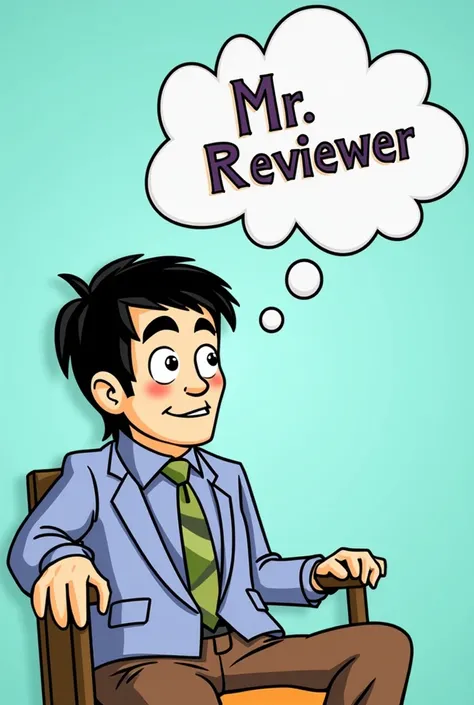 Cinematic Thoughts
Visual: Mr. Reviewer sitting with a thought bubble above his head containing a film strip.
Text: "Mr. Reviewer" inside the thought bubble.
Style: Fun and quirky with a comic-book style.