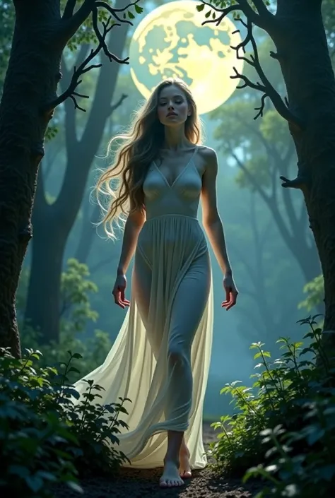 skyclad woman in the moonlit woods