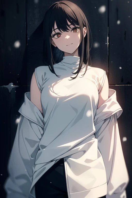 ((((Masterpiece,  best quality,  super high res)))),  1 girl,  is standing,  dressed casually,  loose t-shirt ,  loose shorts, ( black hair, dark  black hair in face),  long haircut,  blue-white skin, ((brown eye)), Shine_eye, 青い eye, (ultra detailed eye:0...