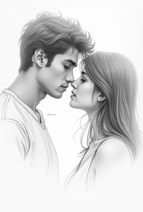 Couple see each other with their eyes with full of love and this want to pencil sketch. And they blink
