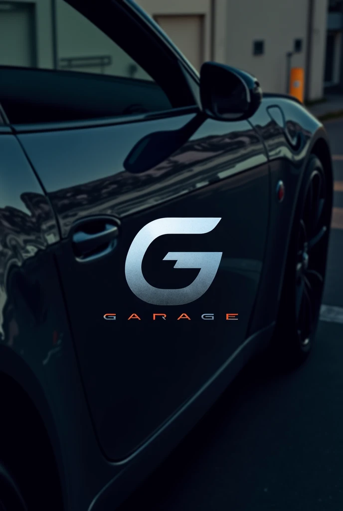 I want a logo with a symbol of my name with the title of the car everything a photo of a car something well mirrored and the name of the automotive aesthetic is garage detailer 