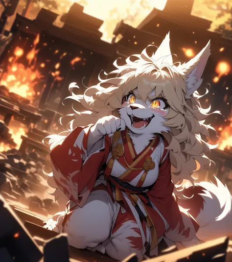 (masterpiece,best quality,very aesthetic),super-fine illustration,high saturation,vibrant colors,1girl,(furry,body fur:1.3),nine tailed fox,30yo,curvy,blonde fox ears,(platinum blonde fox ears),wavy hair,hair fluttering in the air,platinum blonde hair,beau...