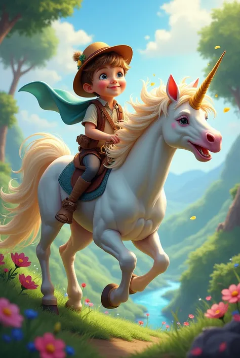 Boy riding a unicorn 