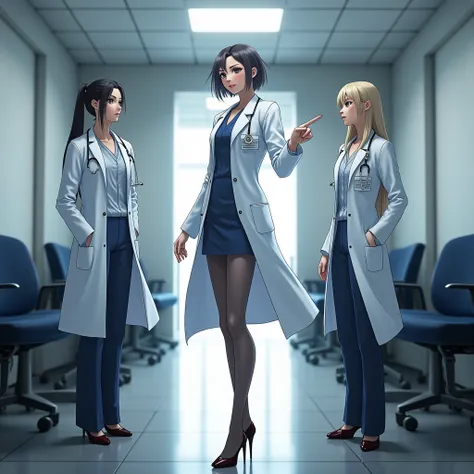 (Dispatch Female Doctor X ),(Ryoko Yonekura,whole body,whole body影像,以女孩腳上穿的超高跟尖頭細跟高跟鞋為主題的whole body肖像,Medical Center Conference Room Background , A group of doctors standing next to the girl in arbitrary lines, ,And there were panicked expressions on the f...