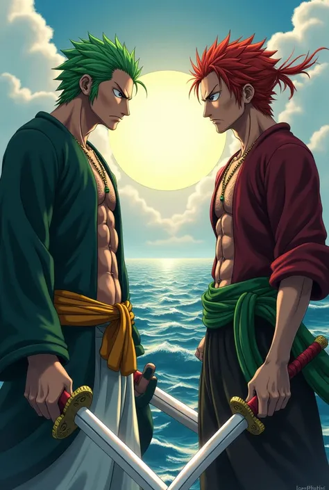 Zoro with his 3 sword on front of shanks for fighting