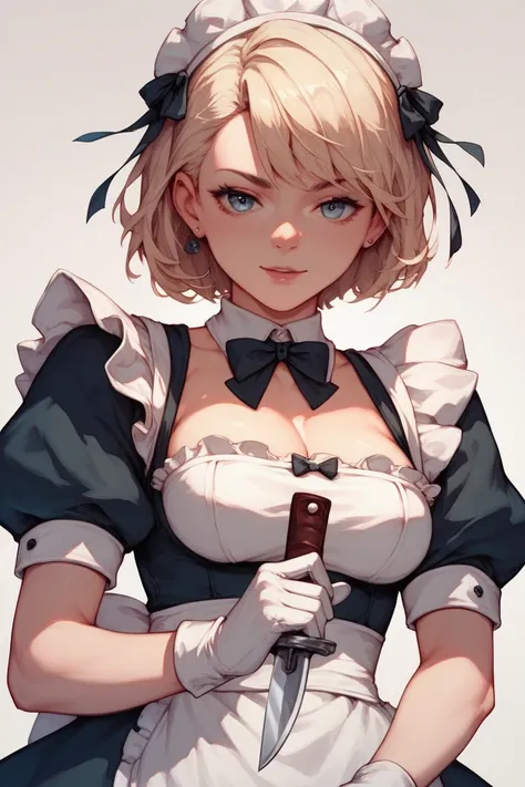  Anime Girl，maid，White Gloves，Holding a large knife in his hand