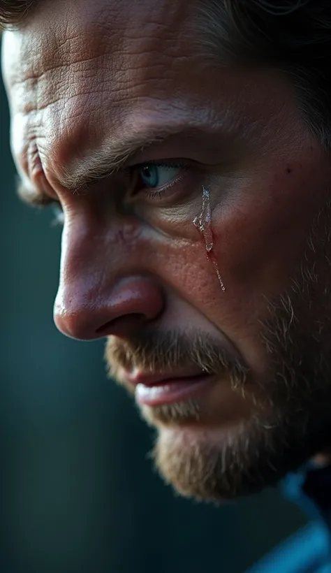 Close up face of captain America crying