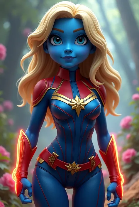 Captain Marvel reimagined as Smurffin. breasts, breasts grandes,  big butt clothing,  Wonder Woman lingerie  