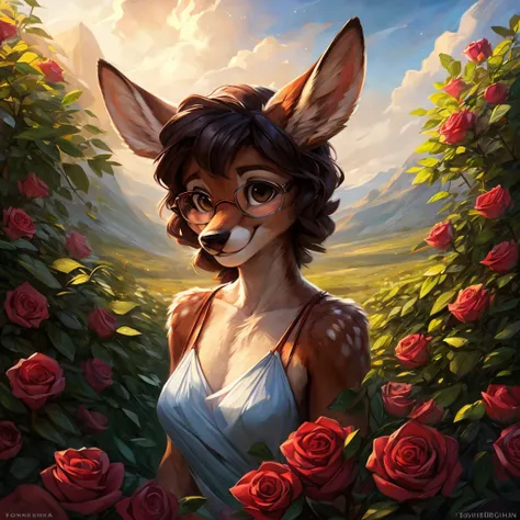 uploaded on e621, artstation, by Pixelsketcher, by Bayard Wu, by Thomas Benjamin Kennington , by Einshelm, by hioshiru and kenket, Chunie, portrait, solo anthro female deer doe, with small featureless breasts, clear dark blue, cinematic lighting, day, sunn...