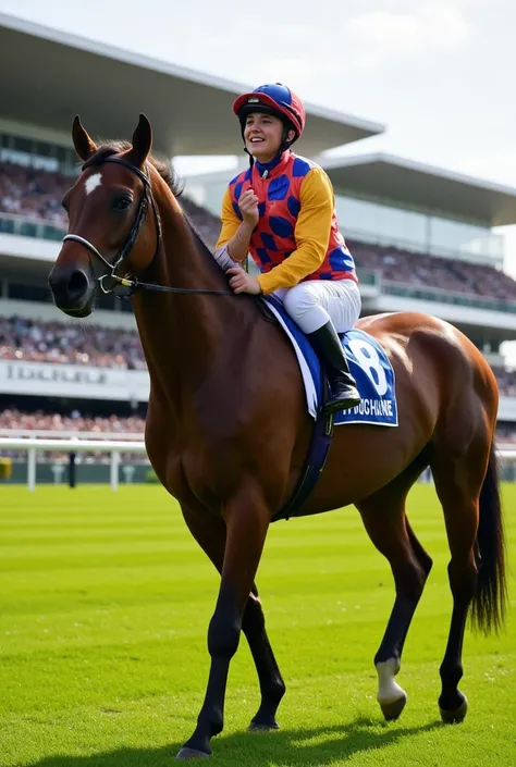  The racehorse that won the Arc de Triomphe Award 、 the jockey is so moved that she is crying、 Longchamp Racecourse 、The turf is beautiful 