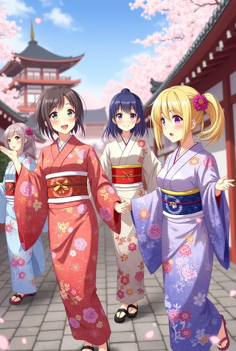  Happy New Year 　 kimono　 girl 　 multiple 　anime