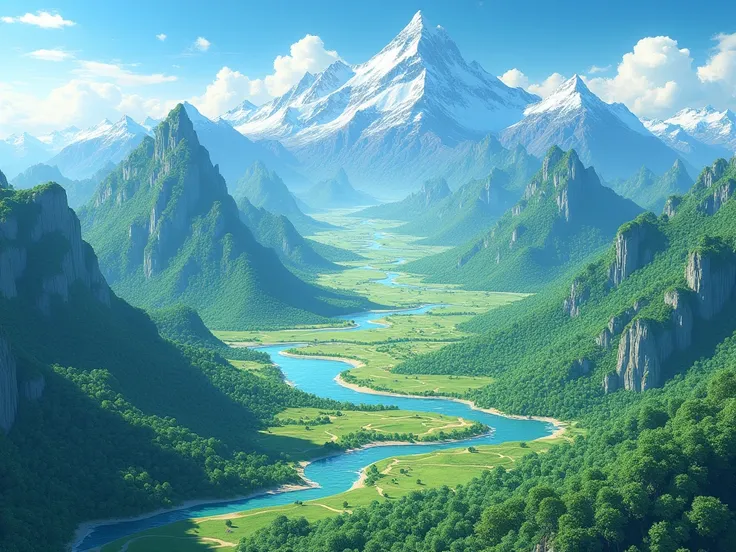 top view, mountains with multi-core forests, rivers crossing, anime
like a map, 3d