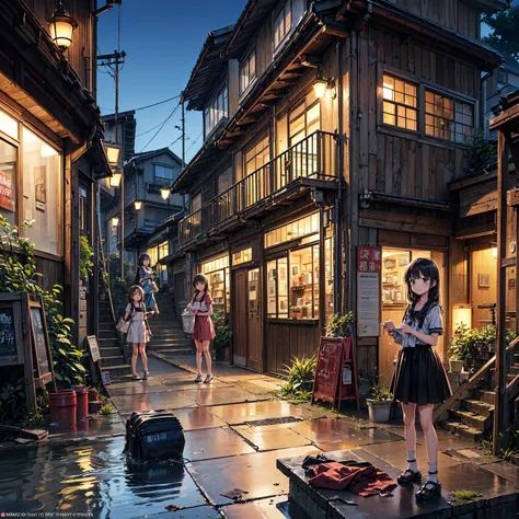 
(( masterpiece 、 top quality 、  Official Art 、  Detailed Anime  、Unity 8  ｋ wallpaper))、evening、night、((( 3 girls、2 girls in summer clothes 、smile)))、( detailed face 、Poor conditions、abandoned hot spring town 、Battleship Island、shop、Showa Retro:1.2)、(dirt...