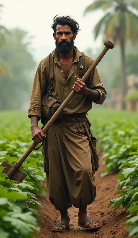 Despite his poverty, Ahmed was a hardworking man who spent his days laboring in the nearby fields.
Image prompt: A man in worn clothing, working in a field with a hoe, surrounded by lush green crops.