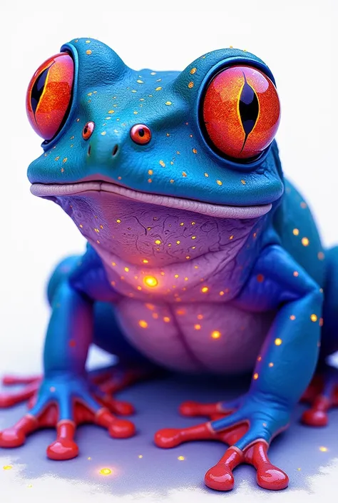 A mesmerizing, close-up illustration of a bioluminescent Lion, its vibrant skin glowing with a captivating blend of blue, purple, and orange hues. The intricate patterns on its skin consist of glowing lines and dots, creating an otherworldly, ethereal appe...