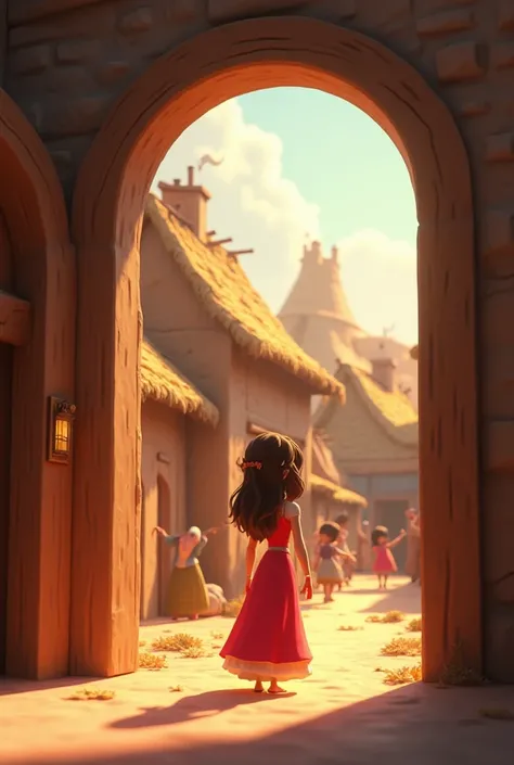 When the first door opened, Princess Alia found herself in a poor village 3D animation 3D cartoon