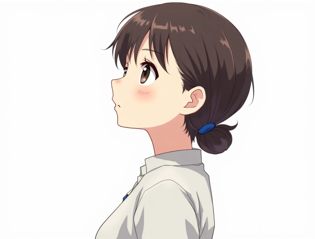 Anime Girl， 45 degree half side face ，Look Up， panel drawing illustration method，White background，Clear style 