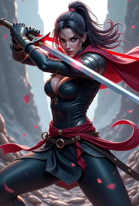 Girl with a sword with a red blade