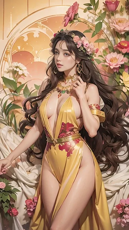 a beautiful anime-style character with long hair , holding up achampagne to drink wine, wearing dress, with a modern hairstyle, against a light background with beautiful interior decor, warm colors, and high-definition quality. The composition is perfect, ...