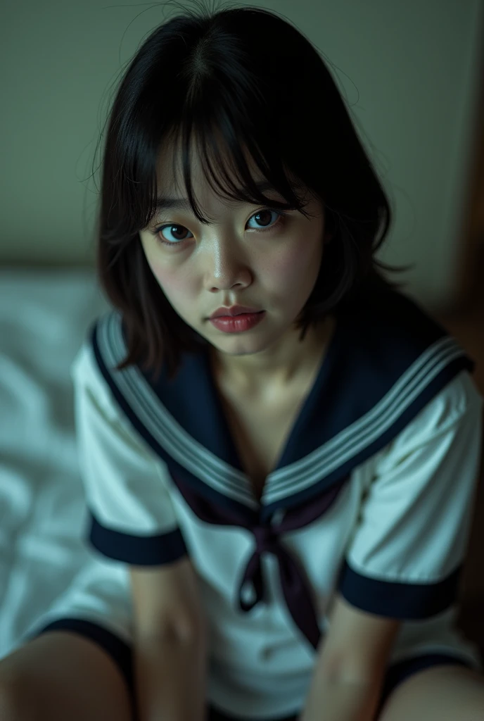 photograph　young cheating partner　Japanese woman wearing sailor suit　I am getting paid