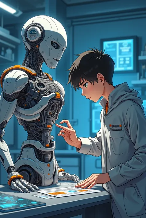 A anime boy making Robot in lab 