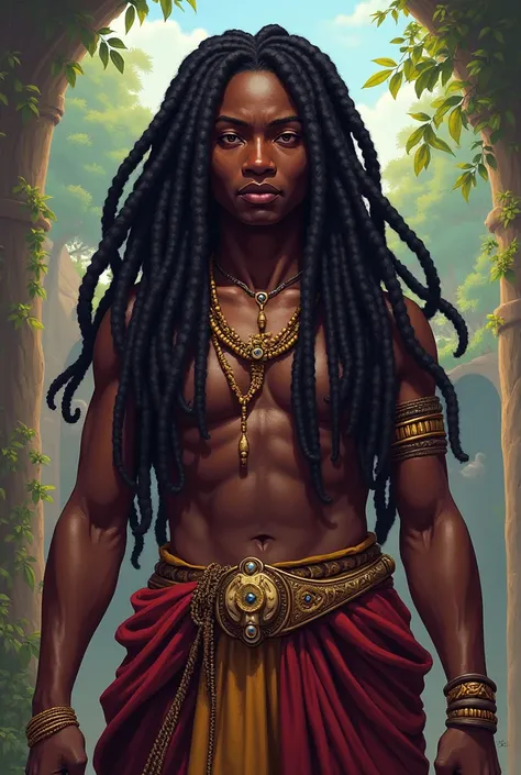 Create a black character that has dreads in the 2D style, For a tabletop RPG 