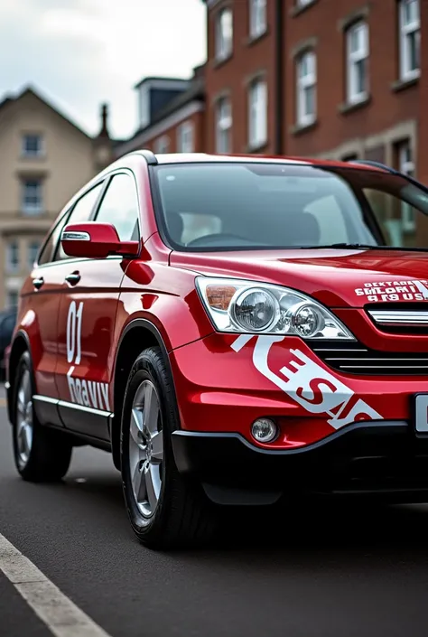 Honda CRV 2008 decorated in the style of Arsenal Football Club.