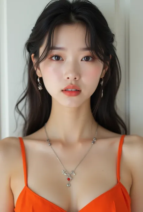 Kpop girls with face mix by Wonyoung, Karina, Sullyoon, very big boobs and ass aesthetic clothes and jewellries, white and flawless skin, smooth Korean cut hair, very high and thin nose, heart-shaped and full lips, vẻy small v-line face, very big and aegyo...