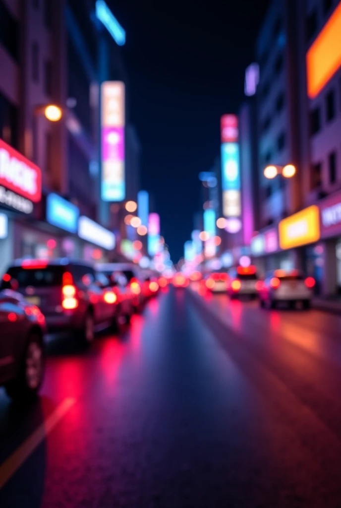 A neon-lit street scene at night, with blurred motion lights. Text: Keep moving forward, even in the darkest nights. The vibrant neon contrasts against the dark background for an energetic, modern vibe