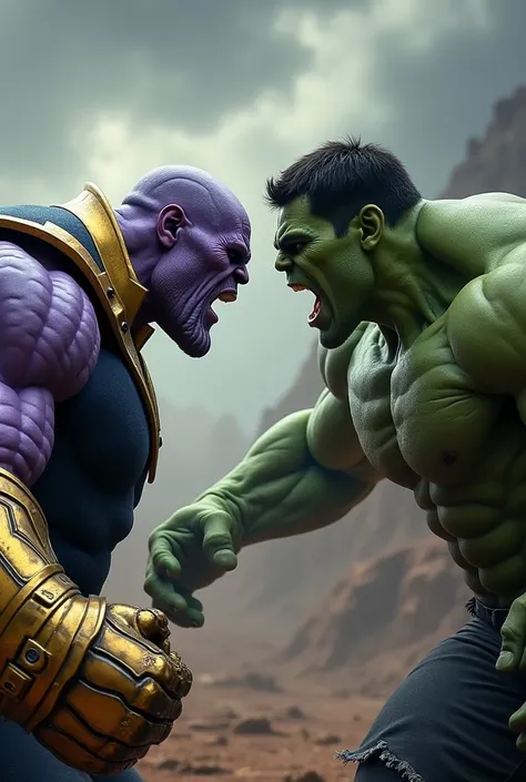 Thanos and Hulk furious face to face about to fight 