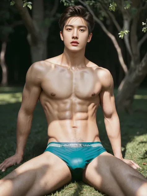 1 Man, ((male model )) healthy skin, masterpiece, best quality, most handsome man in the world, by Kim Soo-hyun, prefect body, beautiful male model, an attractive man 18-24 years old aesthetic, at spring flower booming, green fields, spring, plains, trees,...