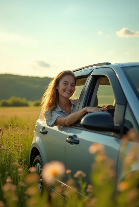 Polish girl passed her car exam and shes sitting in the country side 