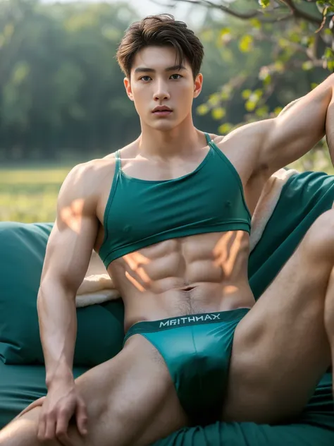 1 Man, ((male model )) healthy skin, masterpiece, best quality, most handsome man in the world, by Kim Soo-hyun, prefect body, beautiful male model, an attractive man 18-24 years old aesthetic, at spring flower booming, green fields, spring, plains, trees,...