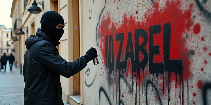 A thief in a black ski mask paints DIRTYLABEL graffiti in Monaco