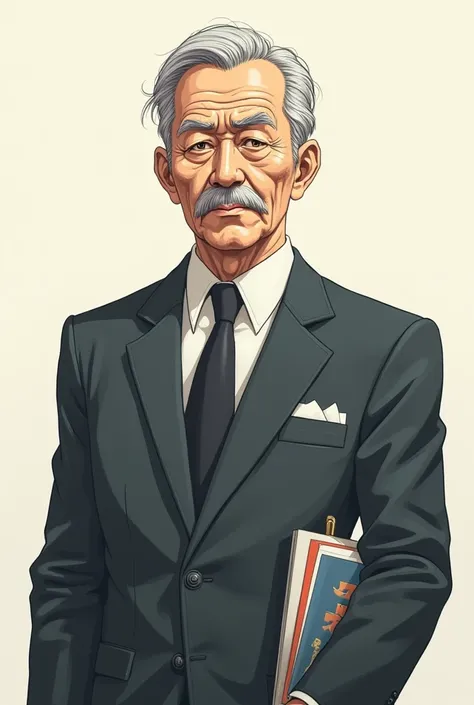 Anime old man wearing news suit