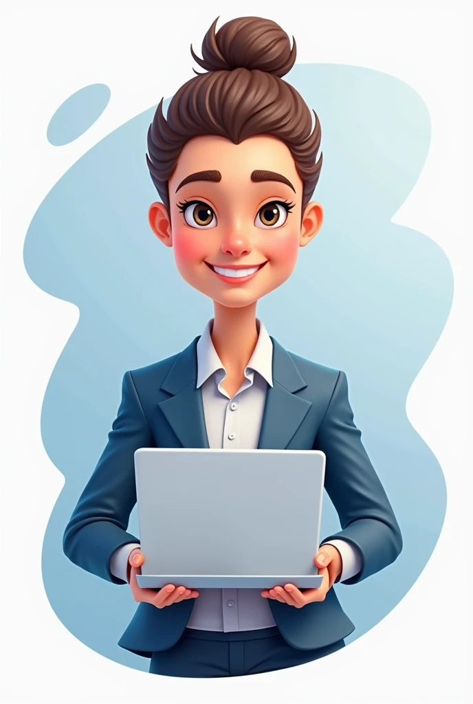 Create a professional logo featuring a realistic human figure holding a laptop, symbolizing creativity and tutorials. The human should have natural facial expressions, detailed features, and a modern outfit that represents a tech-savvy professional. Avoid ...